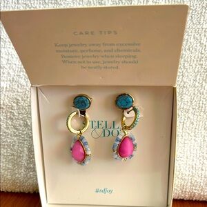 Stella & Dot convertible turquoise & pink earrings, can be worn three ways